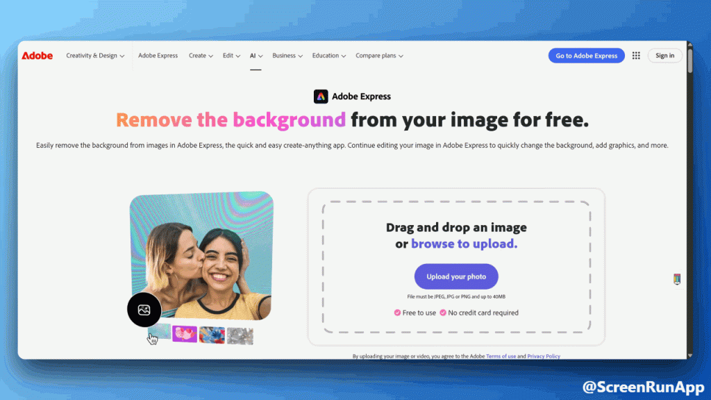 Remove background with adobe express